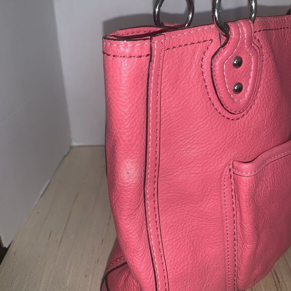 Coach Pink Poppy Leather Handbag Large 24081 Double Chain Handle turnlock pocket - Picture 4 of 16